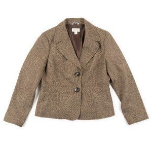 Talbots brown 2 button tweed blazer jacket size 12 Made of Italian Fabric